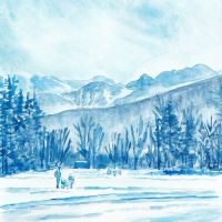 Winter in Zakopane 13x20cm Blue Ink